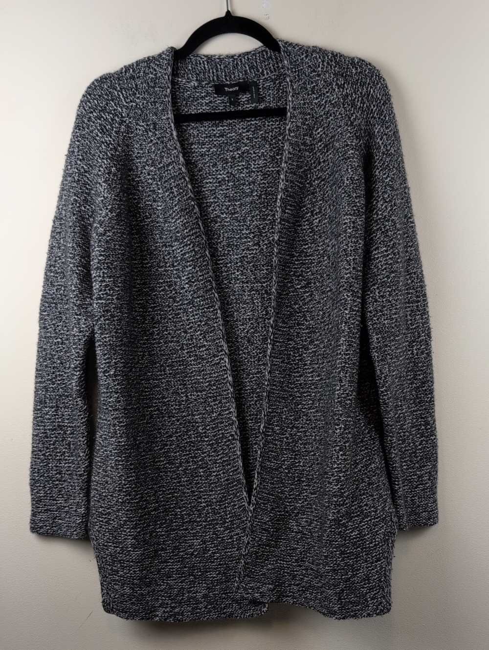 Theory Cashmere Open-Front Marled Black & White Sweater Cardigan Size S